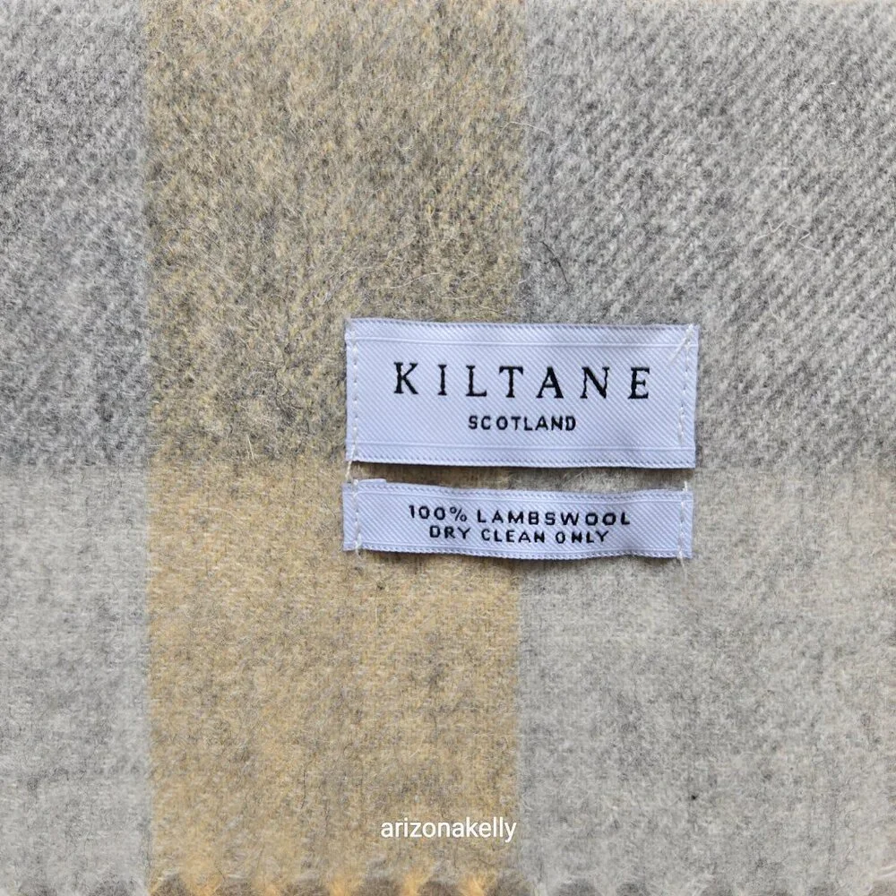 NWOT Kiltane of Scotland Lambswool Scarf Yellow, Grey, Cream - Picture 6 of 12